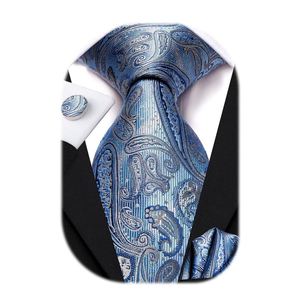6041 Ties Sets Silk Stripe Paisley Necktie Pocket Square Cufflinks